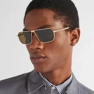 小物 archive PRADA l sunglasses gold Prada 1990s Brown Gold Tone Aviator Sunglasses – Vintage by